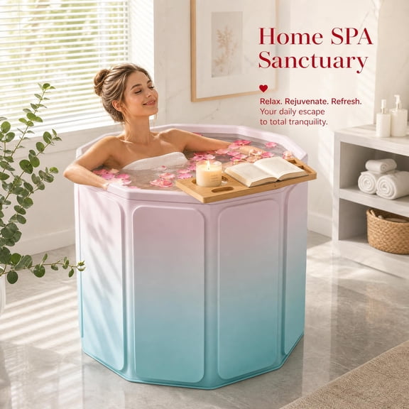XunKA Gets 27" Portable Foldable Bathtub, Thermostatic Hot Ice Bathtub, PVC Outdoor Soaking Tub for Adults.