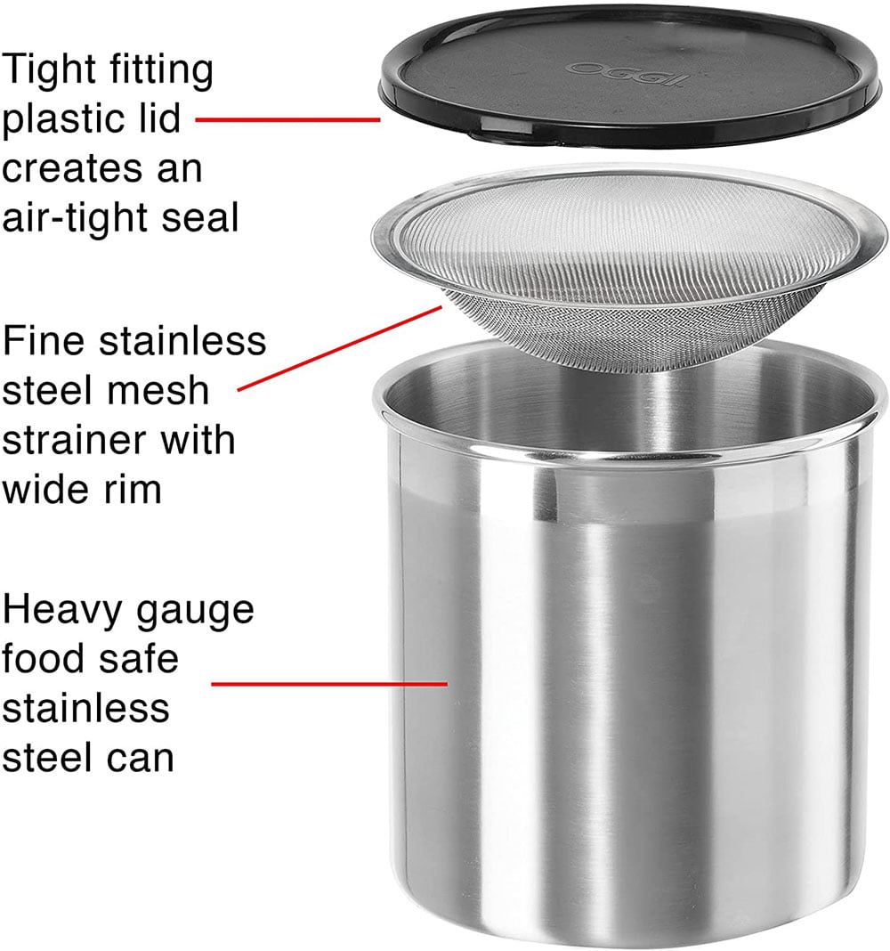 Oggi Prep Stainless Steel Jumbo Grease Can W/ Strainer (3.8 Lt, 4 Qt) &  Reviews