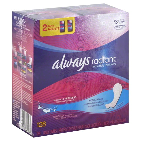 Always Radiant Incredibly Thin Panty Liners, 128ct BrickSeek
