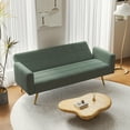 thumbnail image 2 of 71.7" Convertible Futon Sofa Bed with 3 Adjustable Positions, Teddy Upholstered Sleeper Sofa with 2 Pillows, Modern Loveseat Sofa Couch with Metal Legs, for Living Room Bedroom Office, Green, 2 of 9