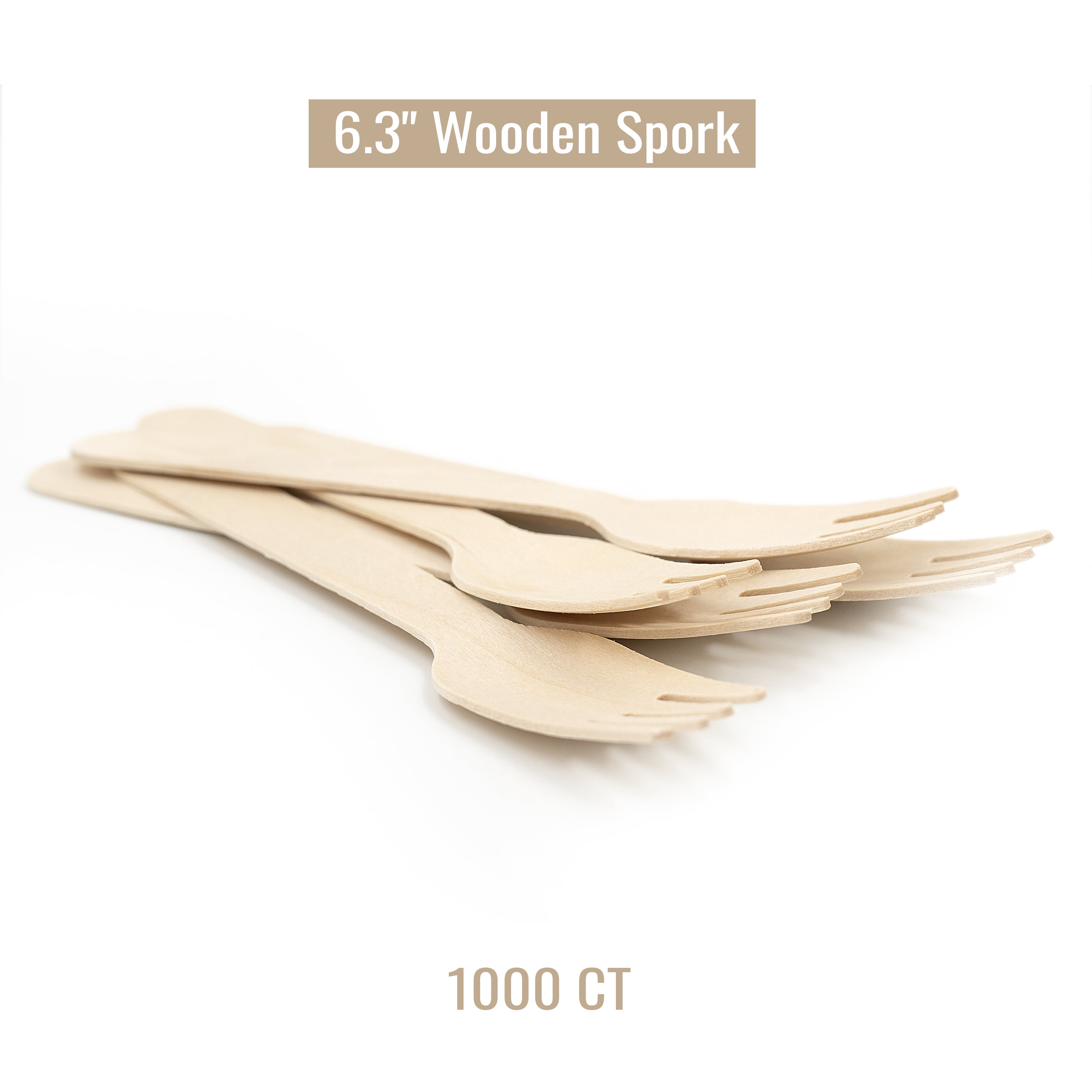 BioGreenChoice 6.3" Wooden Sporks, 1000 Count – Bulk Disposable Birch Wood Fork Spoon Utensils for Parties, Catering, Weddings, Camping & Everyday Use