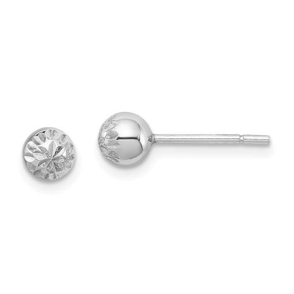 White Sterling Silver Earring Button Women'S 5 mm Rhodium Plated Diamond-Cut Post Earrings