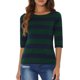 thumbnail image 1 of Camisetas de rayas para mujer Inspire Chic, corte ajustado, mangas de codo, cuello barco, T-shirt M verde marino, 1 of 6