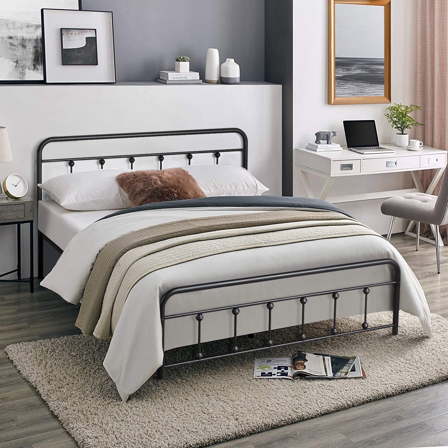 VECELO Vintage Metal Full Size Platform Bed Frame With Headboard And   21f3c613 5732 4bdc 8df1 50c0399c82ab.5b490de6735b79eedc3f667adf21f4b4 