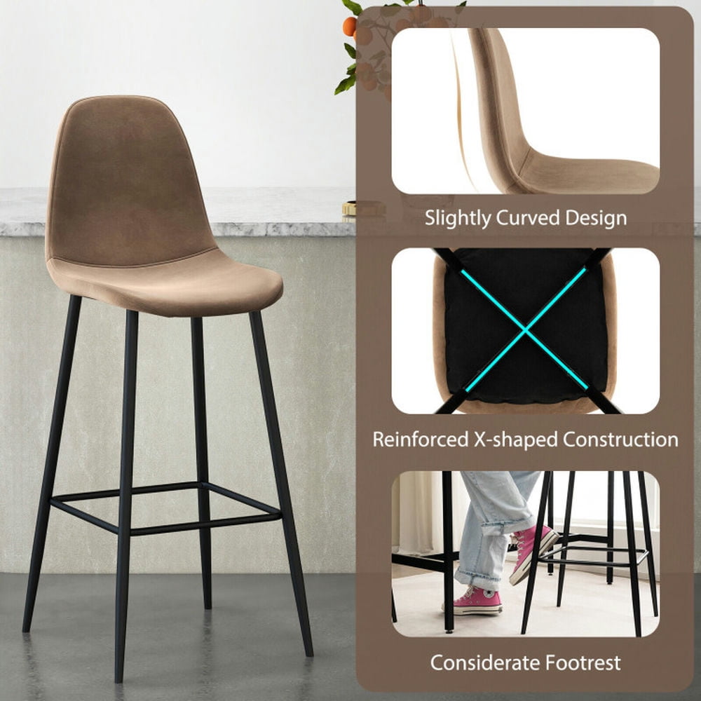 Demi Bonn 29.5" Set of 2 High Back Bar Stools, Modern Dining Chair with Backrests, Brown