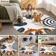 thumbnail image 5 of Round Area Rug 5ft Mid Century Abstract Geometric Area Rugs Washable Low Pile Floor Carpet for Bedroom, Boho Leaves Nordic Arch Sun Non Slip Soft Rugs for Living Room Entryway Dining Room, 5 of 9