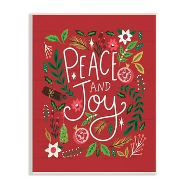 Stupell Industries Peace & Joy Holiday Botanicals Plants Modern Calligraphy Graphic Art Unframed Art Print Wall Art, Design by Louise Allen