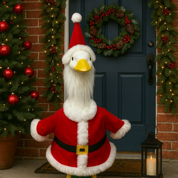 Funny Green Christmas Goose Outfit Dresses Clothes for 23" High Cement or Plastic Porch Goose Costume for Yard Lawn Outdoor Garden Patio Statue Xmas Santa Holiday Decor ﻿