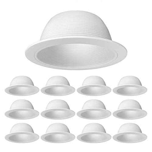 [12-Pack] PROCURU 6" Metal Recessed Can Light Trim Cover, Step Baffle with Ring, White