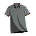 thumbnail image 6 of Fanshiluo Men's Collared Short Sleeve Polo Shirt, Casual Contrast Striped Collared Top,Size:L,Big and Tall Men, 6 of 6