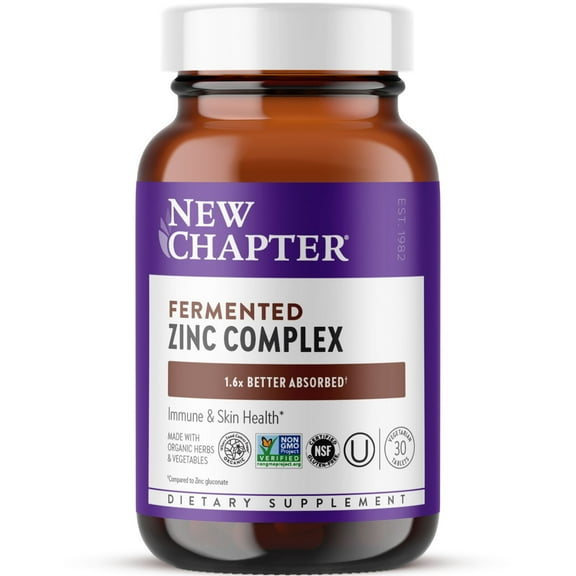 New Chapter Fermented Zinc Complex, ONE Daily Zinc Supplement for Immune Support   Skin Health, 30 tablets