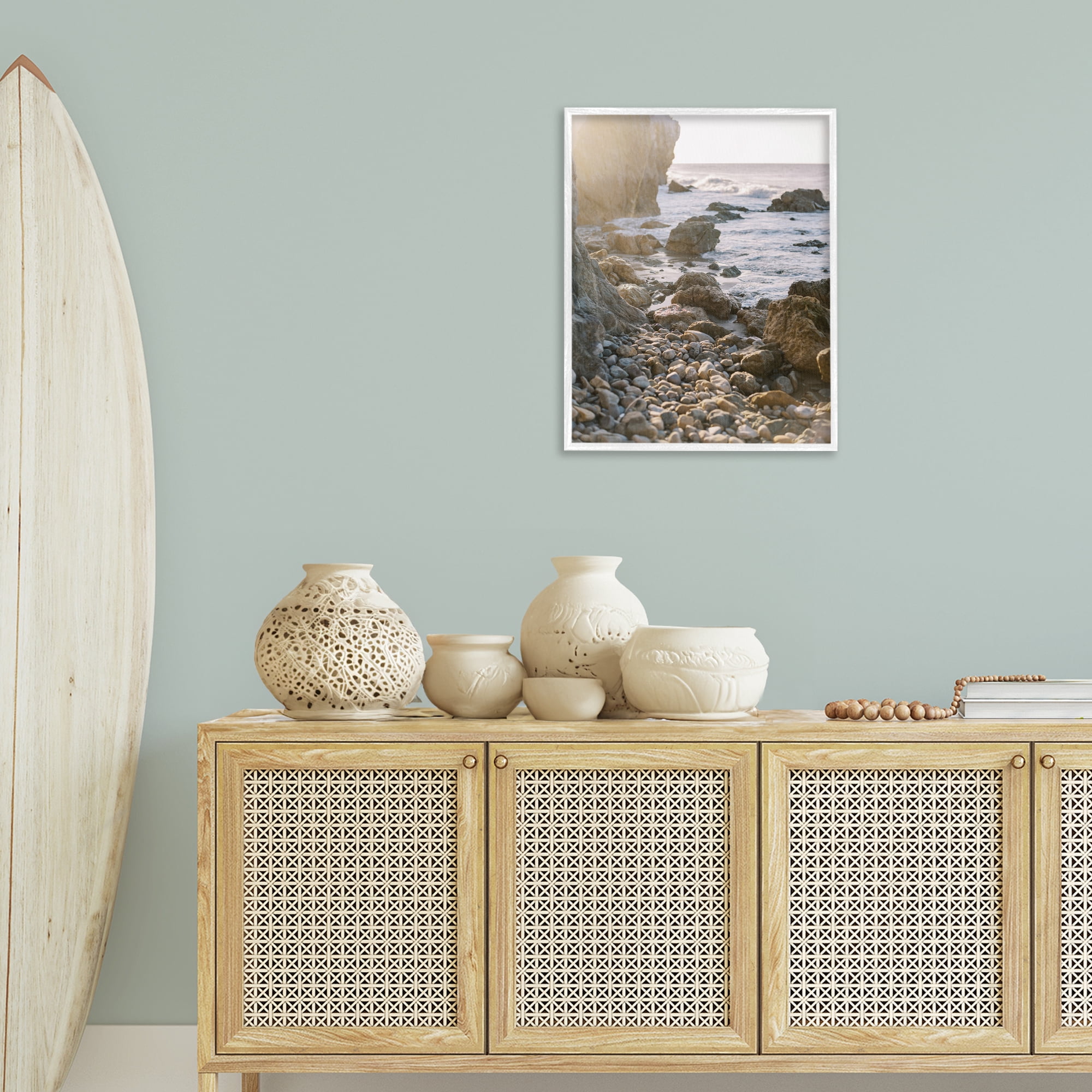 Stupell Industries Rocky Coast Waves Landscape Photography White Framed Art Print Wall Art, 24 x 30