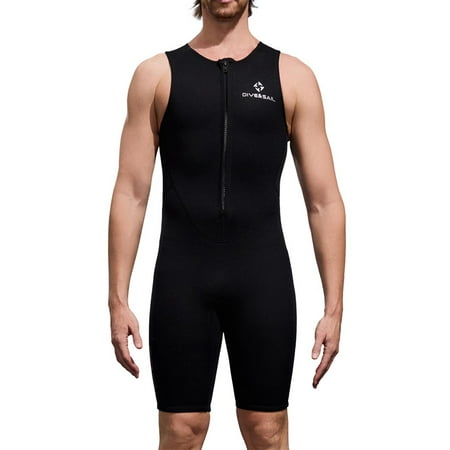 Sholeno Mens 2mm Neoprene Shorty Wetsuit Sleeveless Front Zipper Athletic Swimsuit for Sports Diving Black XL