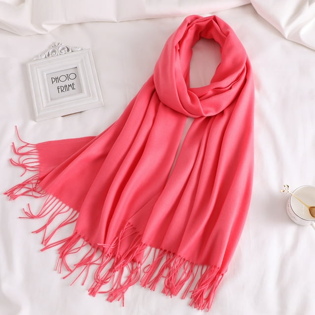 Bufanda grande de otoño e invierno para mujer, chal cálido con borlas, color sólido, cachemira gruesa, uso doble