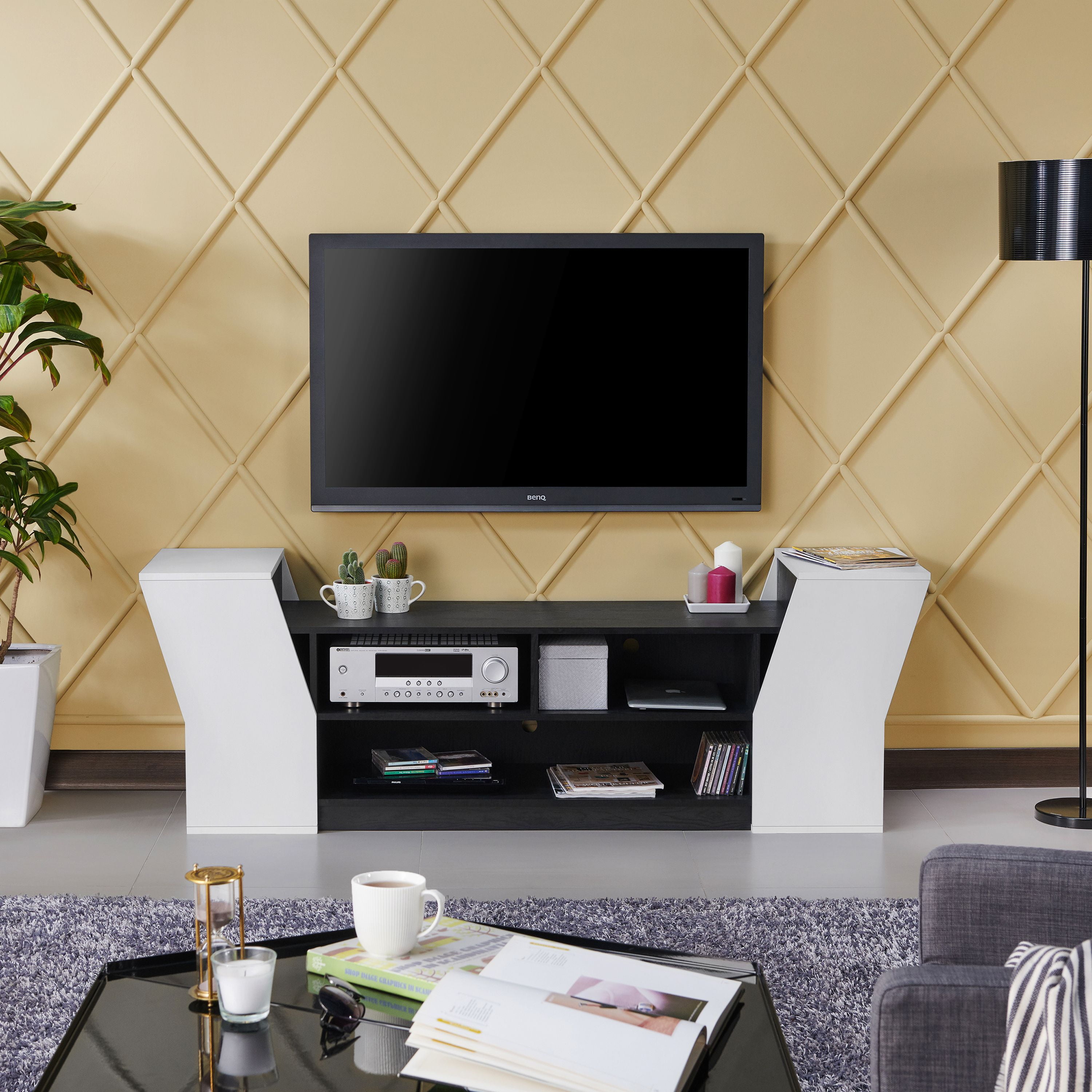 Furniture of America Cordea Contemporary TV Stand, 71", Black and White