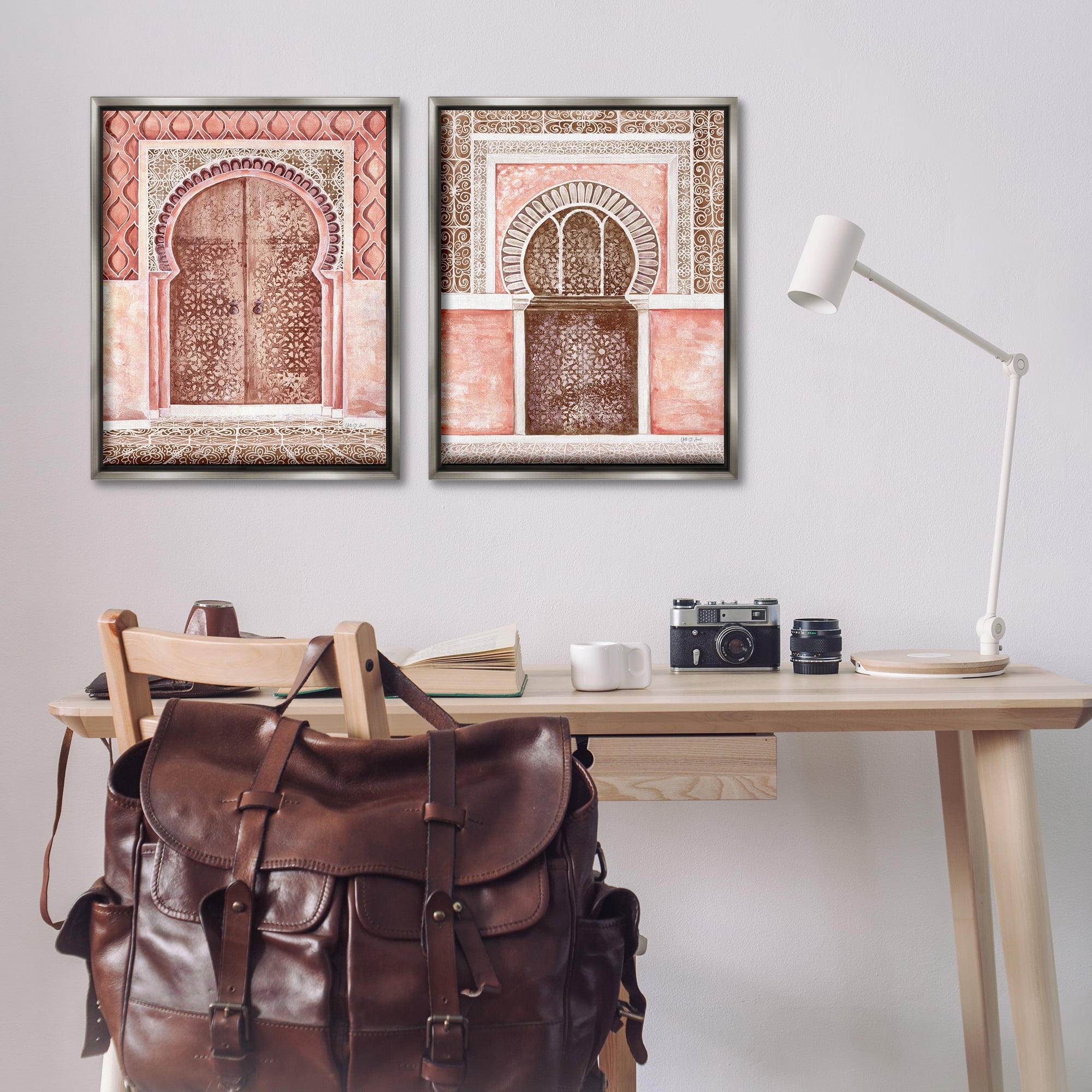 Stupell Industries Moroccan Tiled Alcoves Buildings & Architecture Painting Gray Floater Framed Canvas Art Print Wall Art, 31 x 25, Set of 2