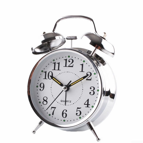 Yanonmyfd  Bedside Traditional Classic Saxon Wind Up Double Bell Alarm Clock Chrome