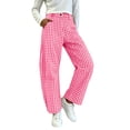 thumbnail image 2 of Sevevn Women's Vintage Gingham Plaid Wide Leg Pants High Waist Button Fly Casual Full Length Check Trousers with Pockets Hot Pink S, 2 of 8