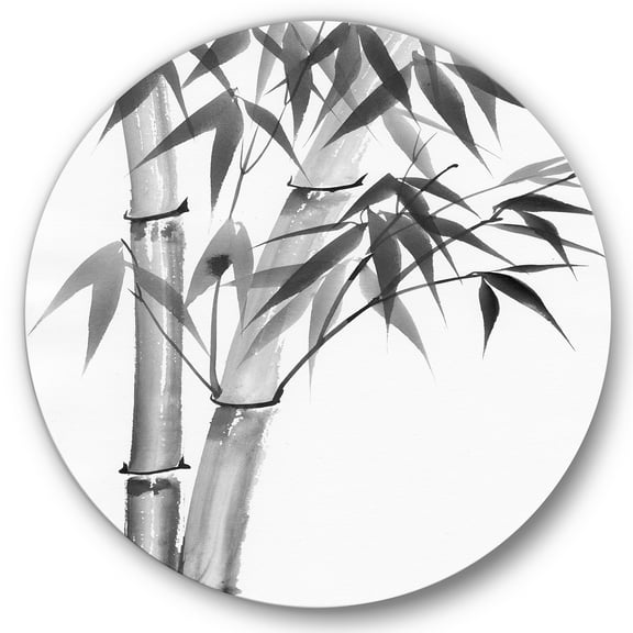 Designart 'Vintage Black and White Bamboo' Traditional Circle Metal Wall Art 36x36 - Disc of 36