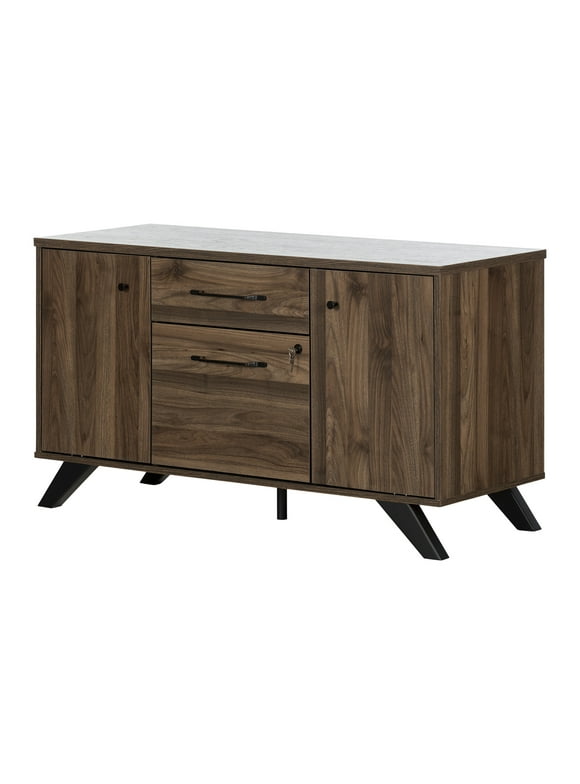 Helsy 2-Drawer Credenza with Doors-Natural Walnut-South Shore-Furniture