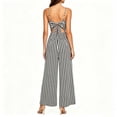 thumbnail image 5 of Snorda Jumpsuits for Women Striped Spaghetti Strap Jumpsuit with V-Neck Casual Loose Breathable Comfy High Waist Wide Leg Long Pants for Women Daily Wear Outing Looks, 5 of 7