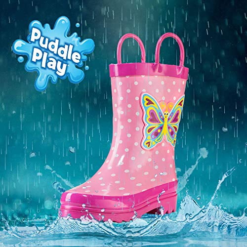 Puddle Play Kids Girls Butterfly Polka Dot Rubber Rain Boots