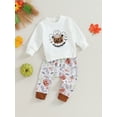 thumbnail image 3 of Liacowi Baby Boys Clothes 3 6 9 12 18 24 Months Infant Boys 2Pcs Halloween Outfits Set Long Sleeve Crew Neck Letters Print Sweatshirt Pumpkin Ghost Sweatpants 0-24M, 3 of 8