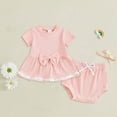 thumbnail image 2 of Toddler Baby Girls Summer Clothes Short Sleeve Pull On T-shirt & Drawstring Shorts Plaid 2Pcs Outfits Set Girls Summer Set 0-24 Months,6-12 Months, 2 of 3