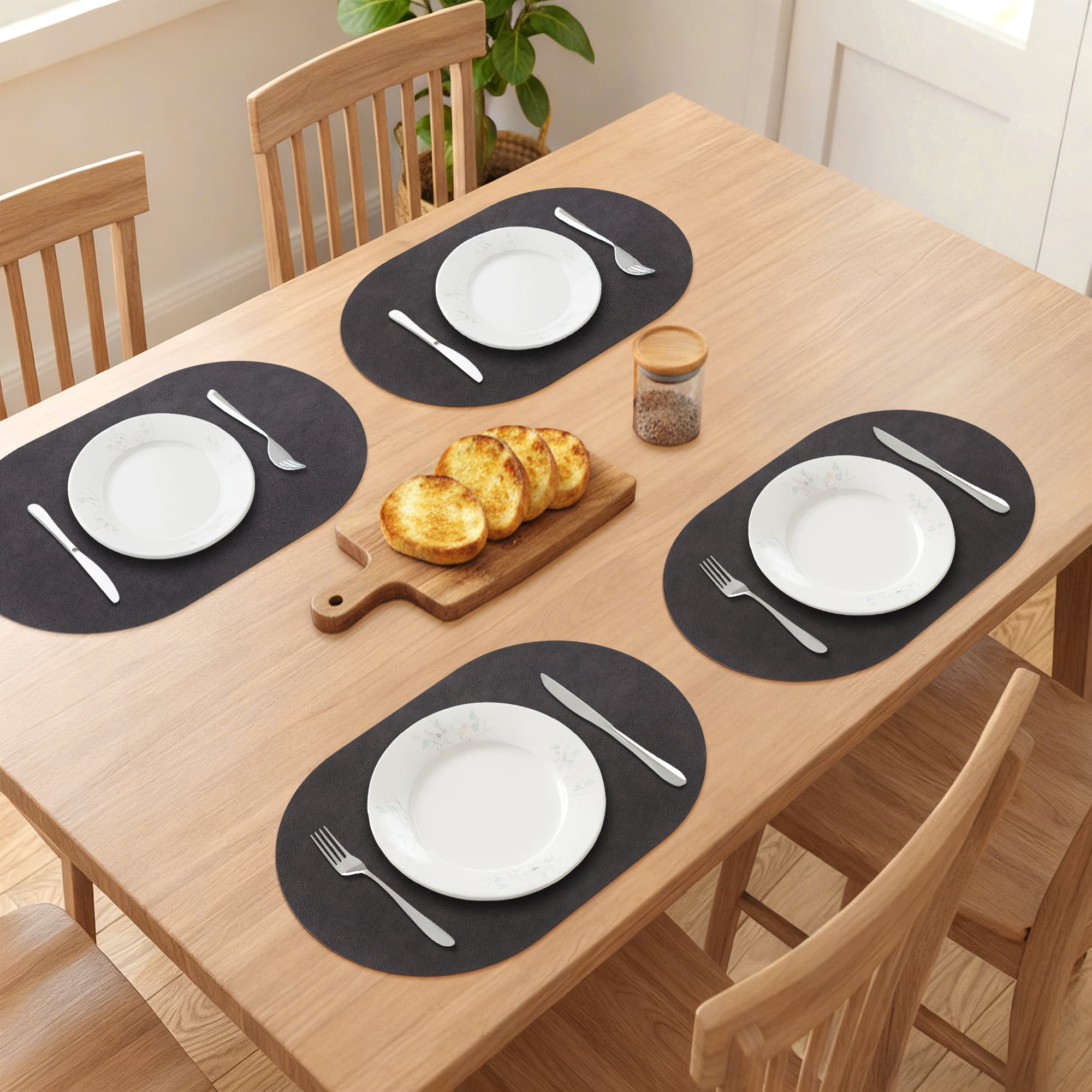 Unique Bargains 6pcs Oval Table Mats for Kitchen Black Brown/Black 17.3"x11.8"