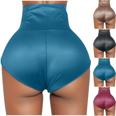 Brnmxoke Womens Faux Leather Leggings Shorts for Women Teen Girls High Waist Butt Lift Tummy Control Lingerie Going Out 2025 Coffee XL