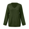 thumbnail image 5 of YAYUBA Army Green Loose Sweaters V Neck Long Sleeve Solid Knitted Jumper Pullover Sweatshirt Tops Size XL, 5 of 5