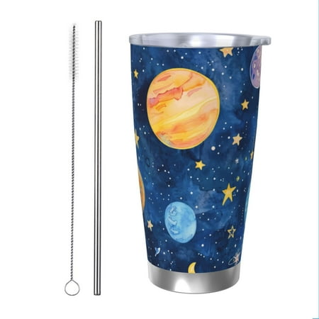 

Zeuib Planets And Stars1 Printed 20oz Stainless Steel Insulated Car Cup Stainless Steel Thermal Cup Vacuum Insulated Leak-proof Travel Mug Cup-Straw Two-piece Set