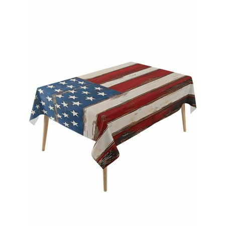 Farmhouse American Flag Table Cloth Blue Red USA Flag Vintage Waterproof Tablecloth for Rectangle Tables Reusable Washable Fabric Table Cover for Restaurant Kitchen Dining Tables 54 x108