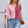thumbnail image 6 of RYRJJ Womens Summer Tops Fashion Half Sleeve Waffle Knit Shirts Casual V Neck Colorblock Patchwork Blouses(Hot Pink,XL), 6 of 9