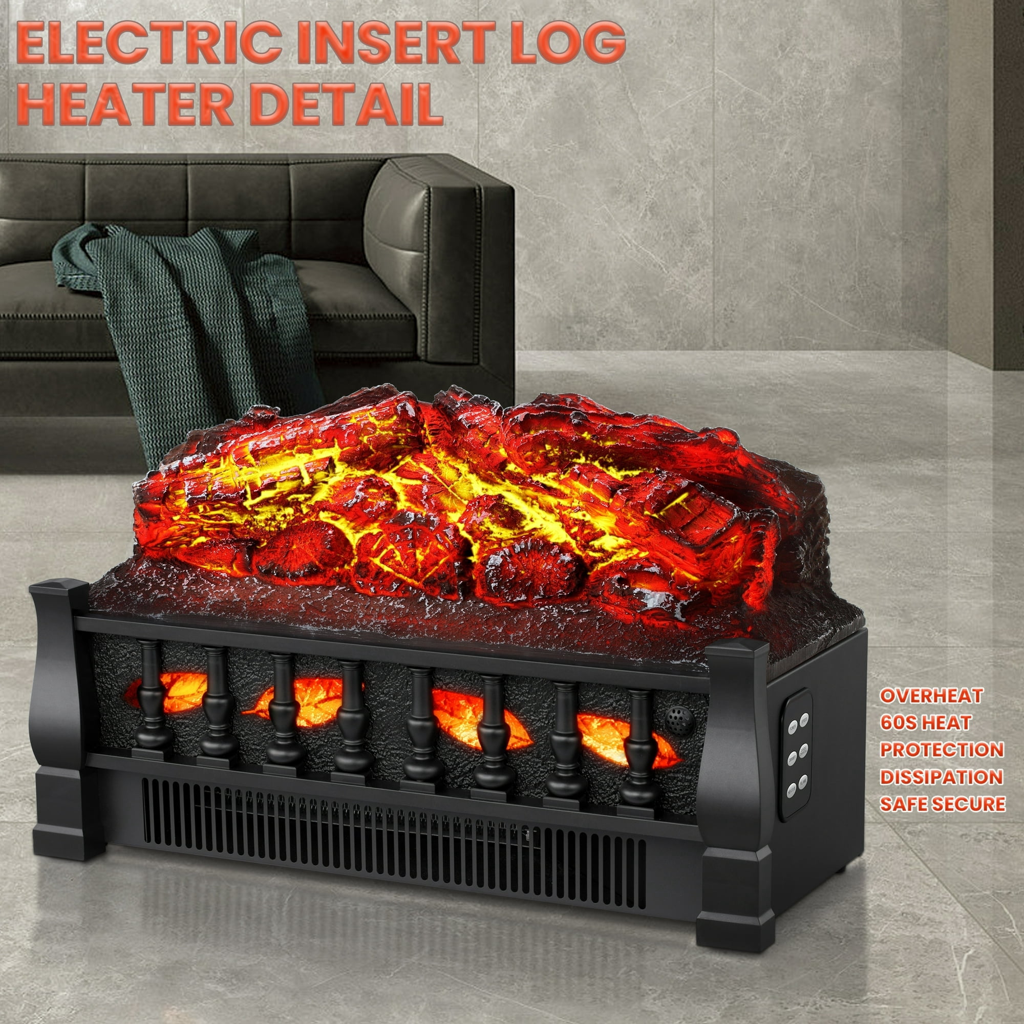 Electric Fireplace Log Set Heater 21IN, Remote Control, Flame Brightness Adjustable, Realistic Ember Bed