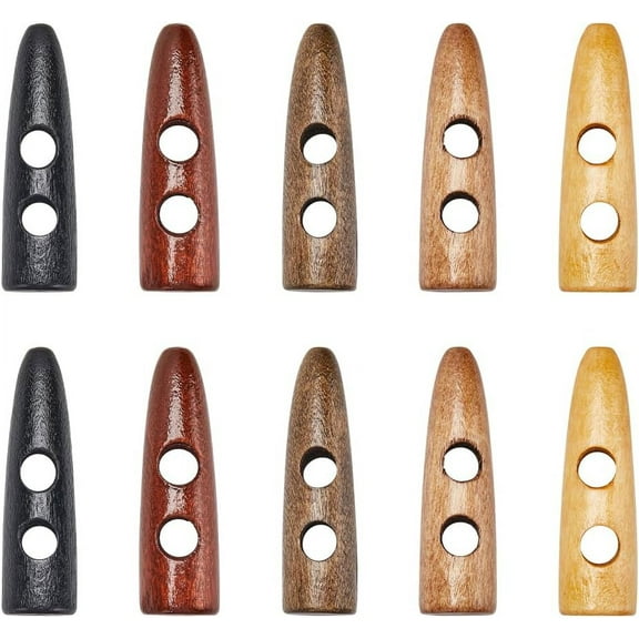 70Pcs 5 Colors Wood Horn Toggle Buttons 1.57x0.43 Oval Tooth 2 Holes Scrapbooking Wood Button for Coat Jacket Sweater Duffel Clothes Sewing Knitting DIY Accessories Hole: 5.5mm DIY