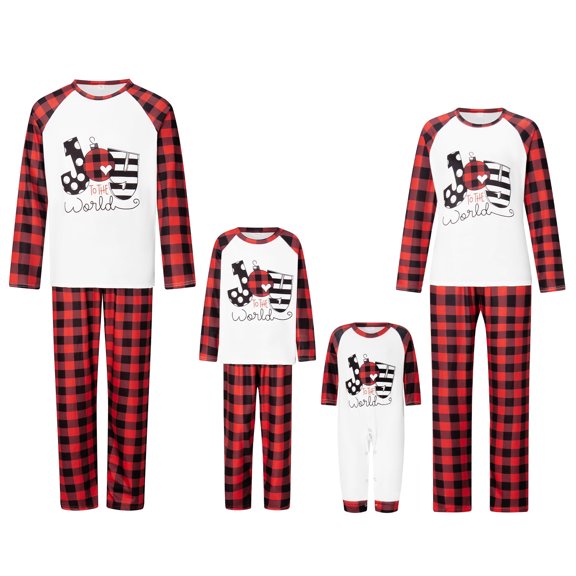Christmas Pajamas for Family Joy to the World Plaid Pjs Matching Sets Xmas Holiday Pajamas Lounge Home Jammies Christmas Outfits