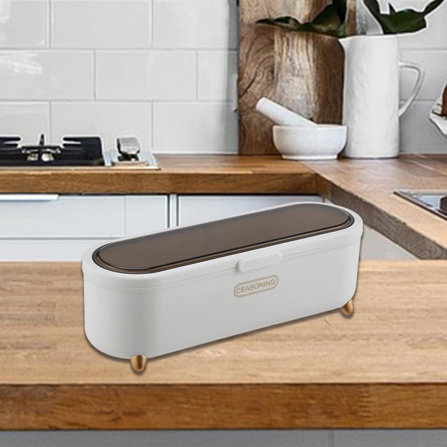 Caja de , 4 comptimentos Recipiente de plástico pa almacenamiento de con tapa y frascos de blanco perfecl Estuche de almacenamiento de condimentos
