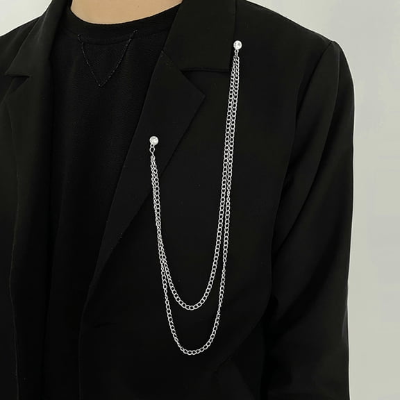 Xinyolin Men Brooch Long Chain High-end Fine Workmanship Hollow Out Rhinestone Decor Match Clothes Luxury Polished Coat Collar Pin Men Clothes Accessories