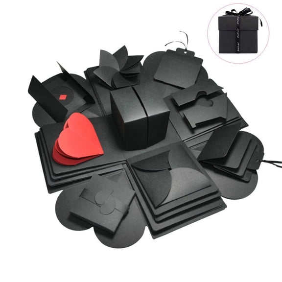 Black DIY Photo Explosion Box, 4.7" Surprise Love Memory Gift Box for Anniversary Valentine's Day Birthday