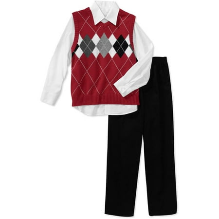 Shop by category Boys Blueberi Boulevard apparel set with a knit-in moose sweater vest, plaid shirt and coordinating pants. In red/black. Sweater vest: v-neck, sleeveless, moose & snowflake knit-in details, ribbed tri.