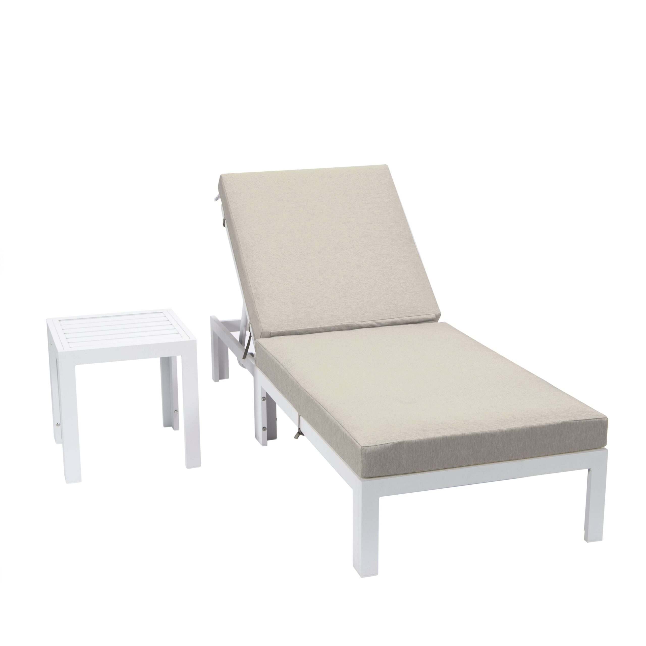 LeisureMod Chelsea Modern Weathered Grey Aluminum Outdoor Chaise Lounge Chair With Side Table & Beige Cushions - image 3 of 13