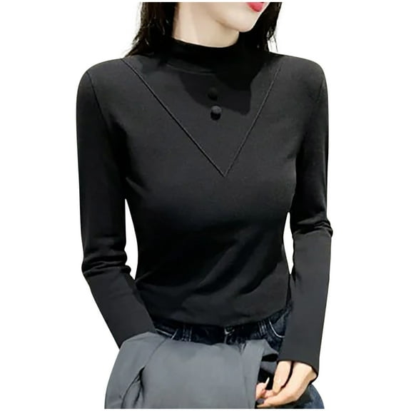 VgaVtl Fall Winter Womens Tee Shirts Plus Size Long Sleeve Thermal Turtleneck Women Tops Slim Plain Black Undershirts Shirts,XXL