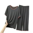 thumbnail image 2 of WCJM Pajama Pants Women Round Neck Short Sleeved Home Wear Casual Pajama Set, 2 of 3