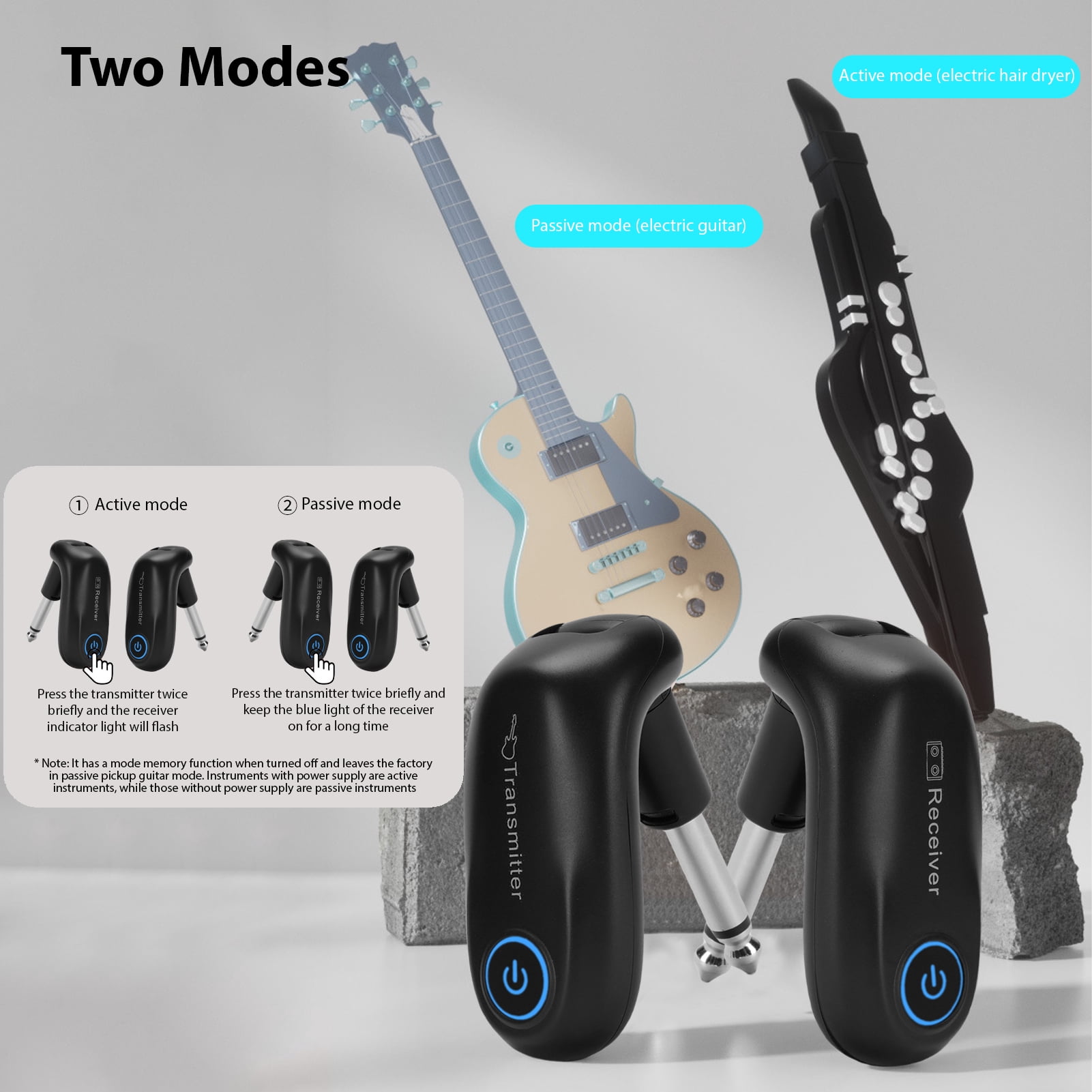 M Buder 2.4G Wireless Guitar System Rechargeable Transmitter Receiver Set for Electric Bass 48KHz Audio