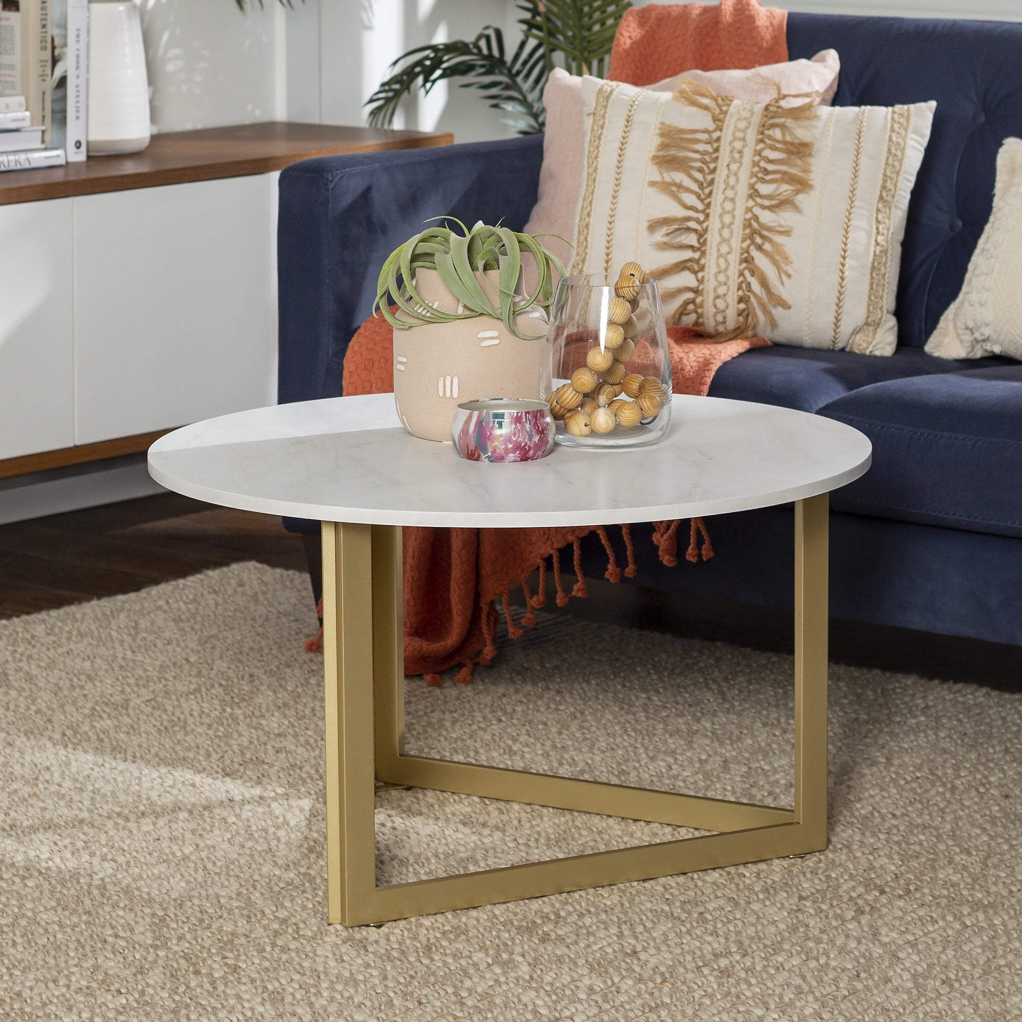 White Round Coffee Tables Manor Park Modern Round Coffee Table, White Faux Marble - Walmart.com