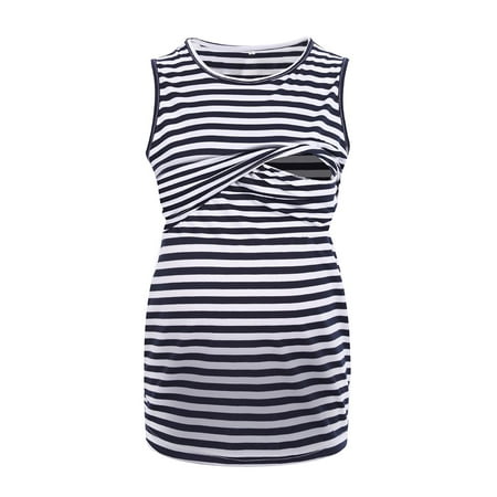 

wo-fusoul Summer Savings Clearance 2023! Maternity Shirts Women s Sleeveless Striped Solid Breastfeeding Nursing Tank Top Maternity Tops