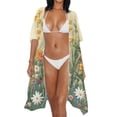 thumbnail image 3 of Xoenoiee Embroidery Daisy Flower Print Women's Kimono Swimsuit Coverups Beach Casual Cardigan Half Sleeve Bathing Suit Cover Up for Summer Swimwear Beachwear, 3 of 7