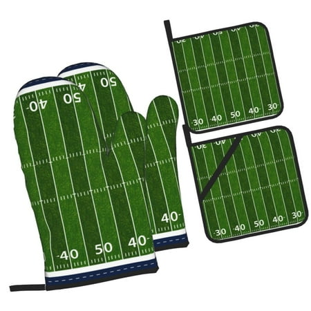 

Fotbe American Football Field for 4Pcs Oven Mitts and Pot Holders 500℉ Heat Resistant Oven Mitts Non-Slip Silicone Surface Safe for Baking Cooking BBQ