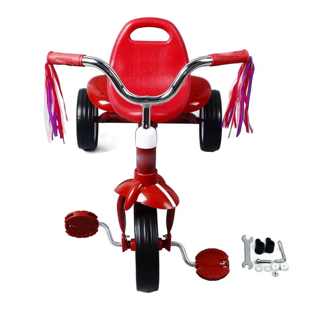 Triciclo para niños pequeños, color rojo, plegable, con asiento ajustable en 3 posiciones, de acero, triciclo para niños